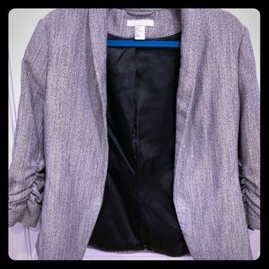 Tweed Ruched Sleeves Open Front Blazer